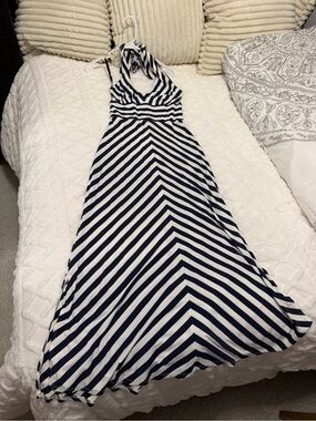 Banana Republic Navy & White Halter Chevron Maxi Dress